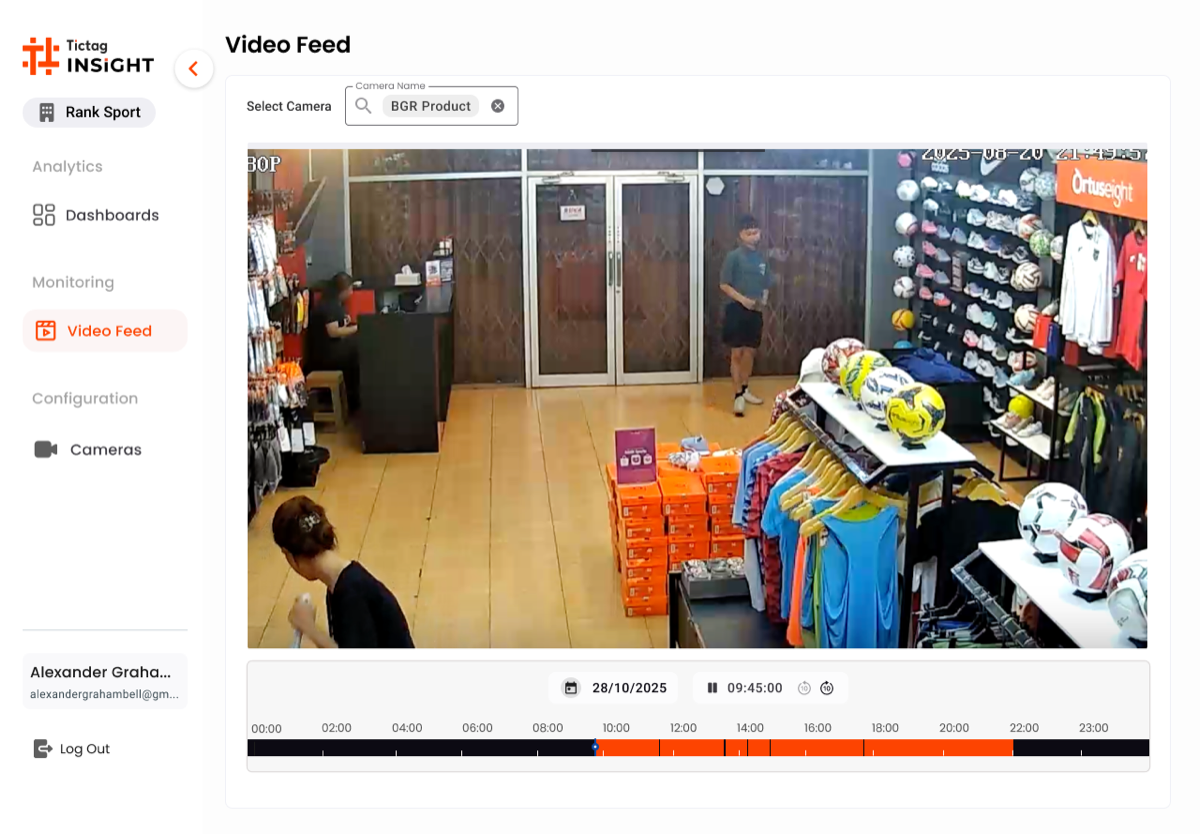 TicTag INSIGHT — Video Feed playback with day timeline